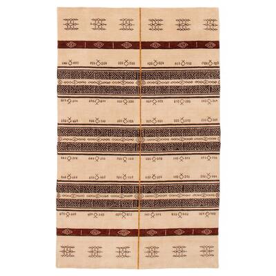 ECARPETGALLERY Hand Loomed Kashkuli Gabbeh Beige Wool Rug - 5'0 x 8'0
