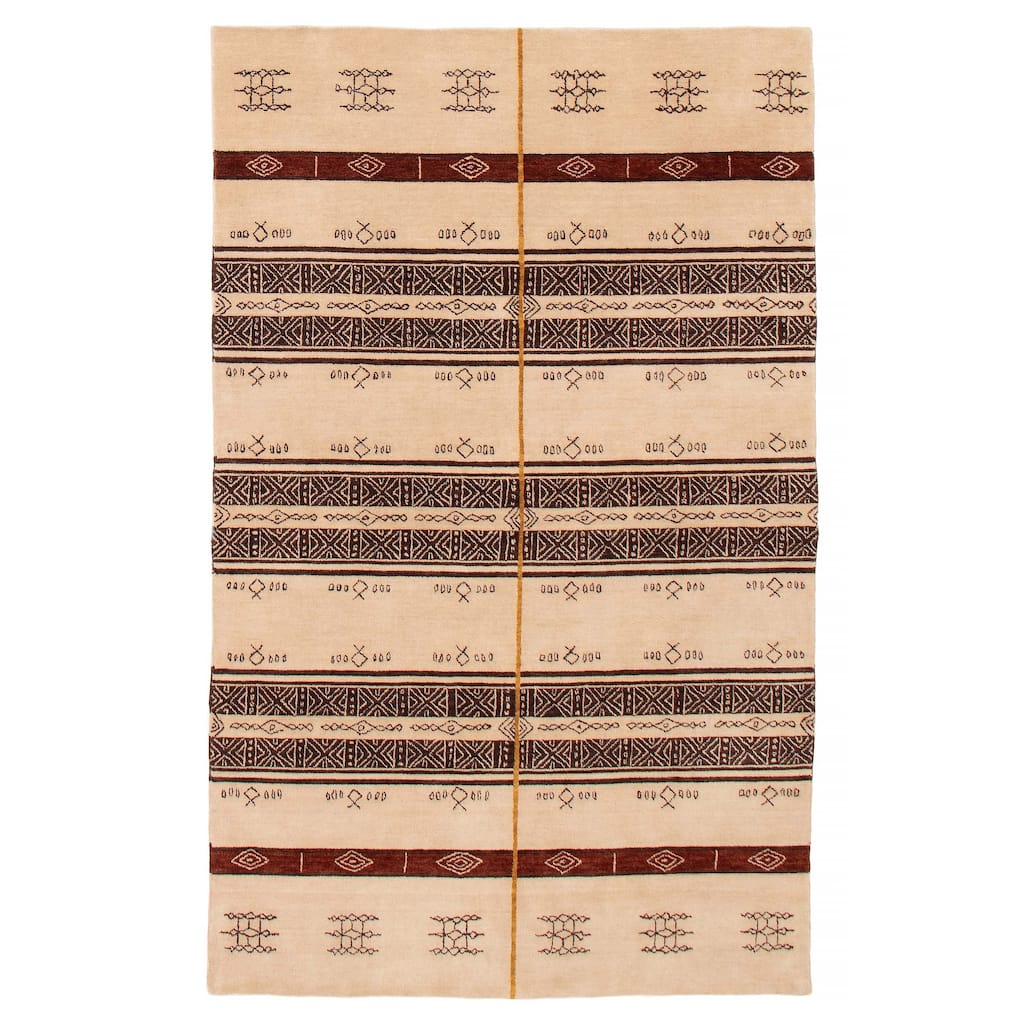 ECARPETGALLERY Hand Loomed Kashkuli Gabbeh Beige Wool Rug - 5'0 x 8'0