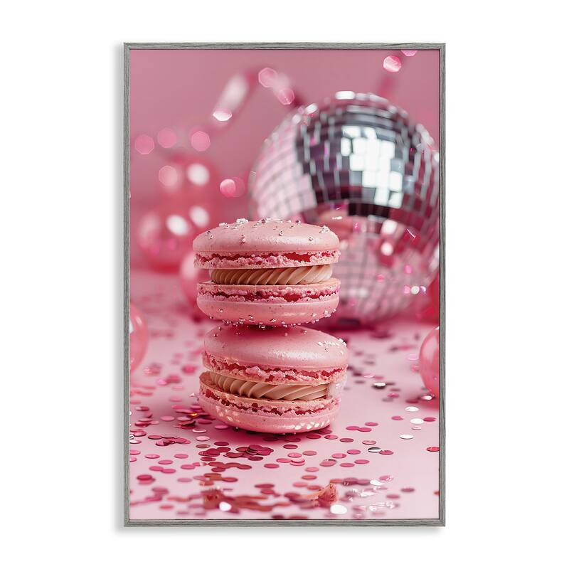 Stupell Pink Macaron Disco Framed Giclee Art Design By LSR Design Studio - 12 x 18 - Grey