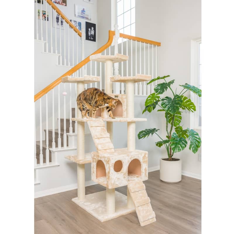 74" Multi-Level Wood Cat Tree Play Furniture With ScratchhIng Posts