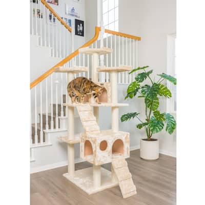 74" Multi-Level Wood Cat Tree Play Furniture With ScratchhIng Posts