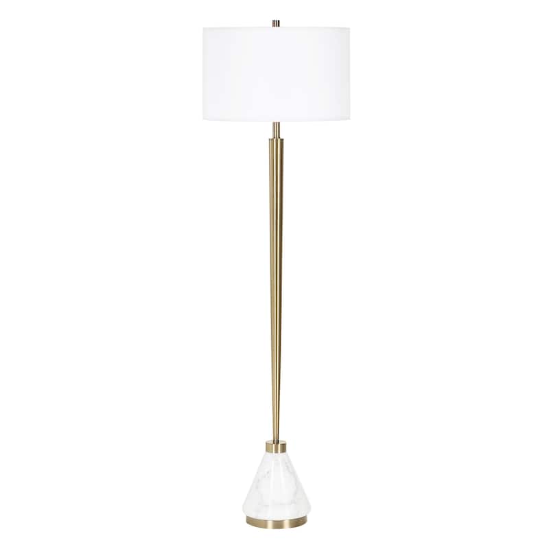 Tapered Floor Lamp with Drum Shade - 64" - White and Brass Plated