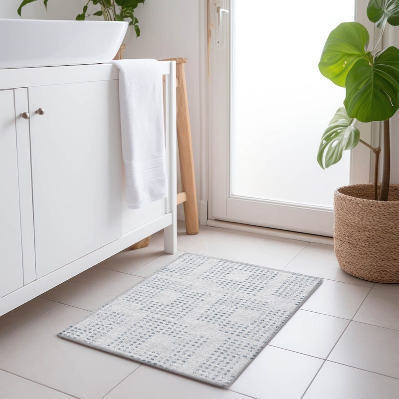Premium Washable Super Soft Modern Houndstooth Mayfield Rug - Silver - 1' 8" x 2' 6" - Rectangle