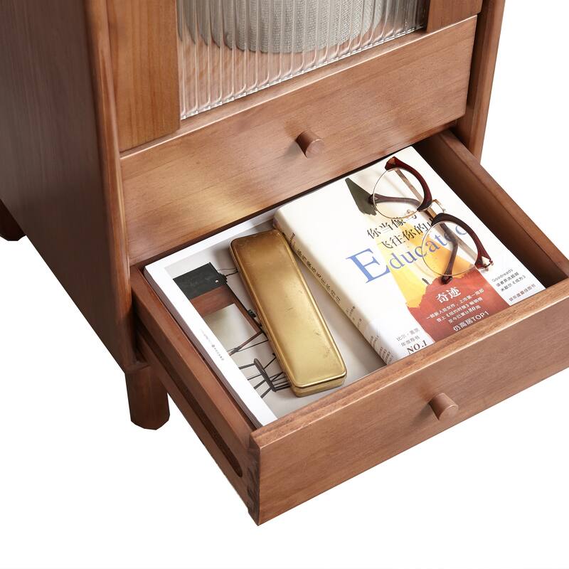 Christopher Knight Home - Hymus Solid Oak Storage Cabinet with Glass Door, Drawer & Shelves, Free-Standing Corner Organizer