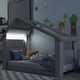 preview thumbnail 2 of 5, Gray Twin House Floor Bed with Roof, Window & LED