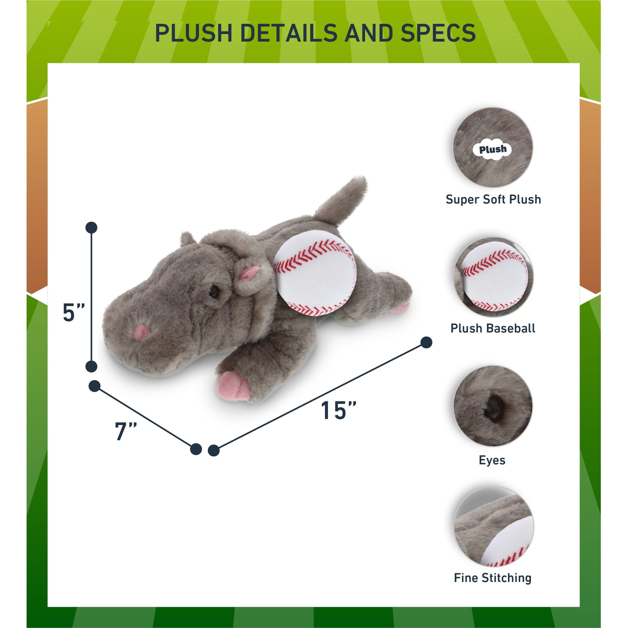 DolliBu Soft Hippopotamus Stuffed Animal with Baseball Plush Toy - 15 ...