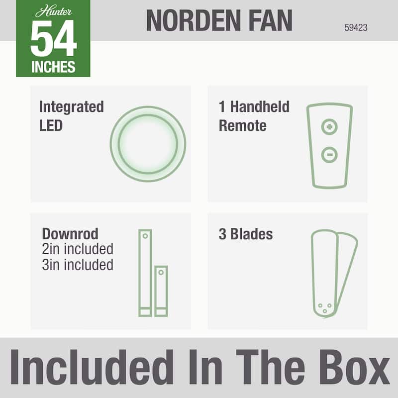 Hunter 54" Norden Ceiling Fan with LED Light Kit and Handheld Remote - Transitional, Modern, Contemporary