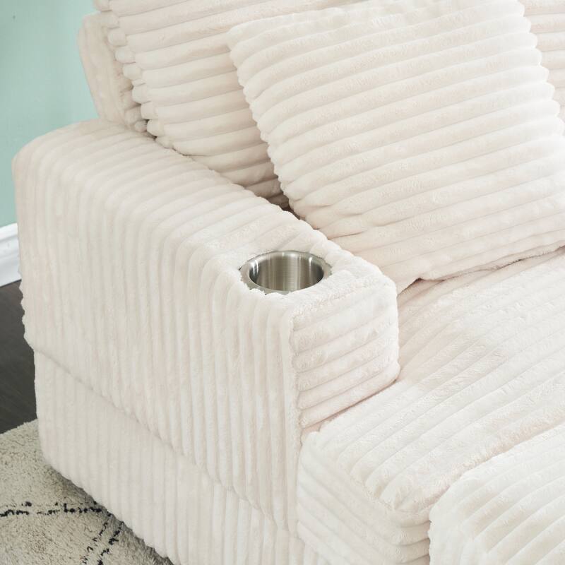 Corduroy Armchair Ottoman Set with Cup Holder, Spring Cushion and 2 Throw Pillows