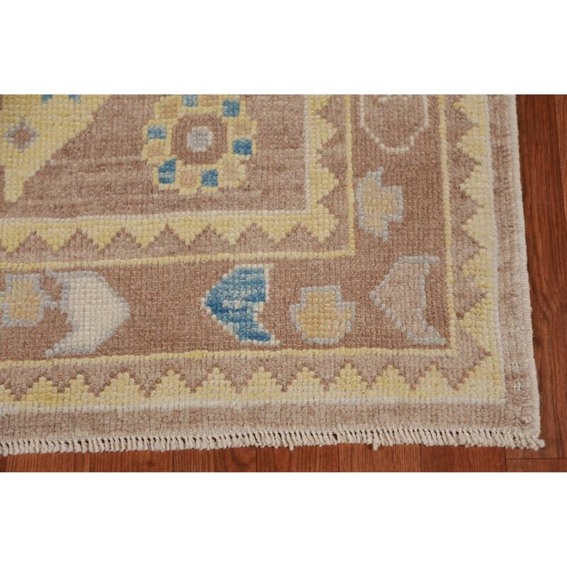 Hand Knotted Oriental 100% Wool Carpet Transitional Geometric Brown Oushak Runner Rug - 13' 6'' X 3' 0''