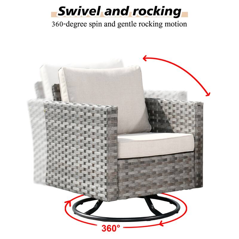 HOOOWOOO 3-piece Patio Rattan Outdoor Furniture Swivel Chair Set