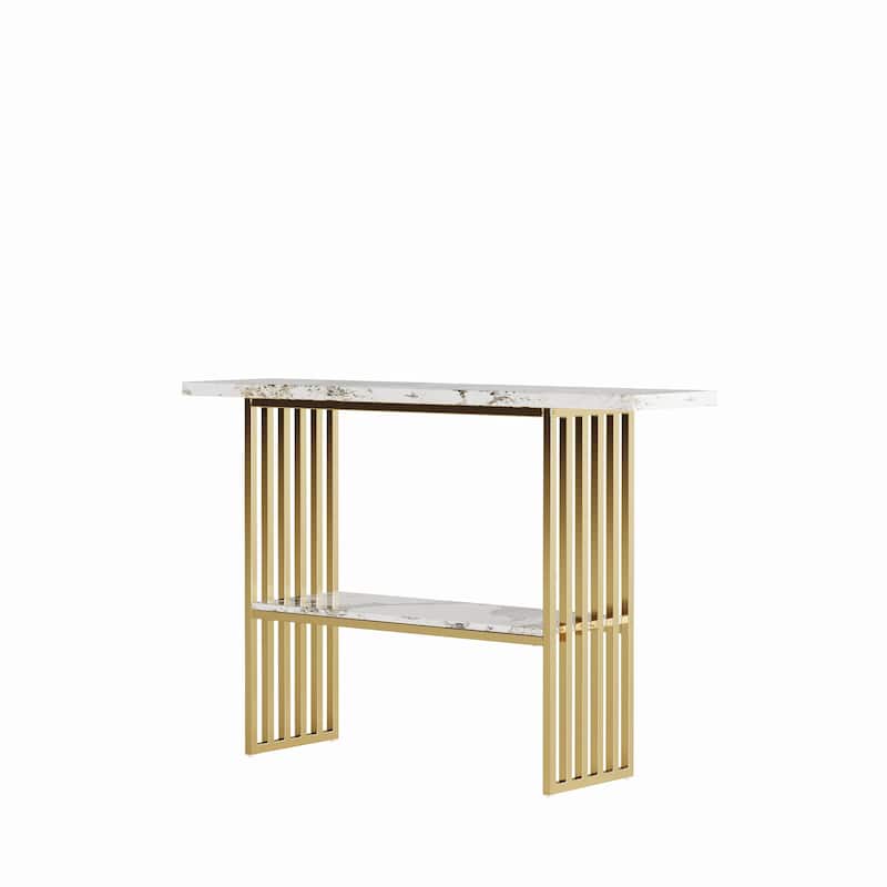 Modern Luxury Gold Metal Frame Console Table, Chic Entryway Table with Storage Shelf for Living Room Decor