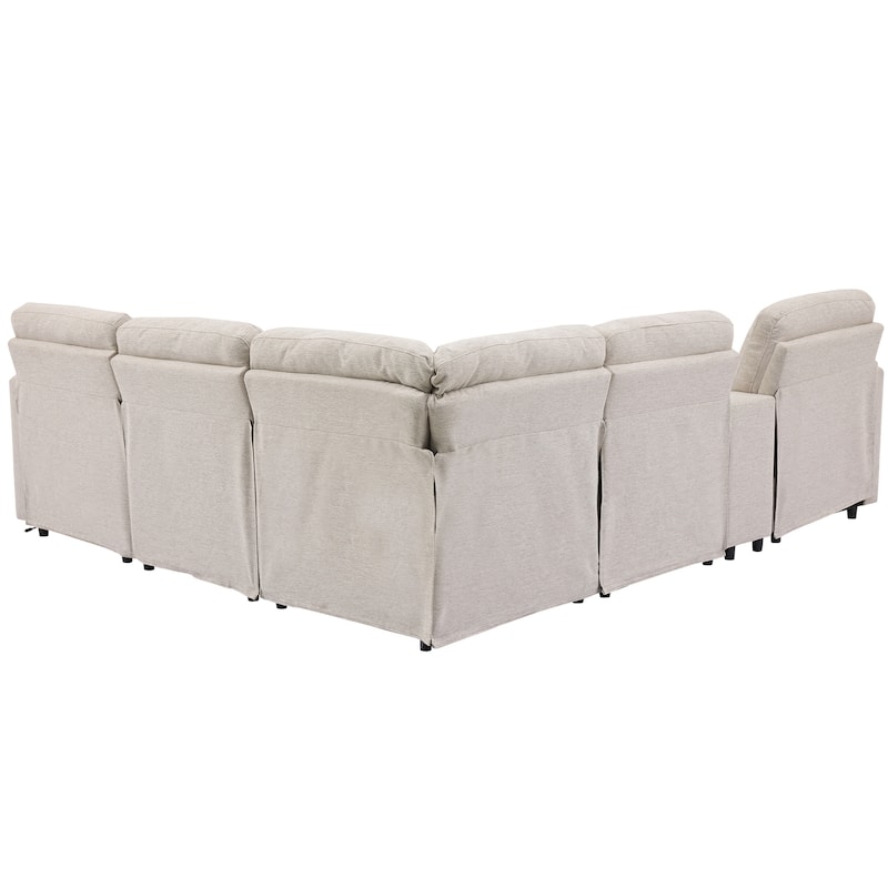 104" Linen Power Recliner Sectional 4-Seat Sofa with Storage, USB Ports and Cup Holders