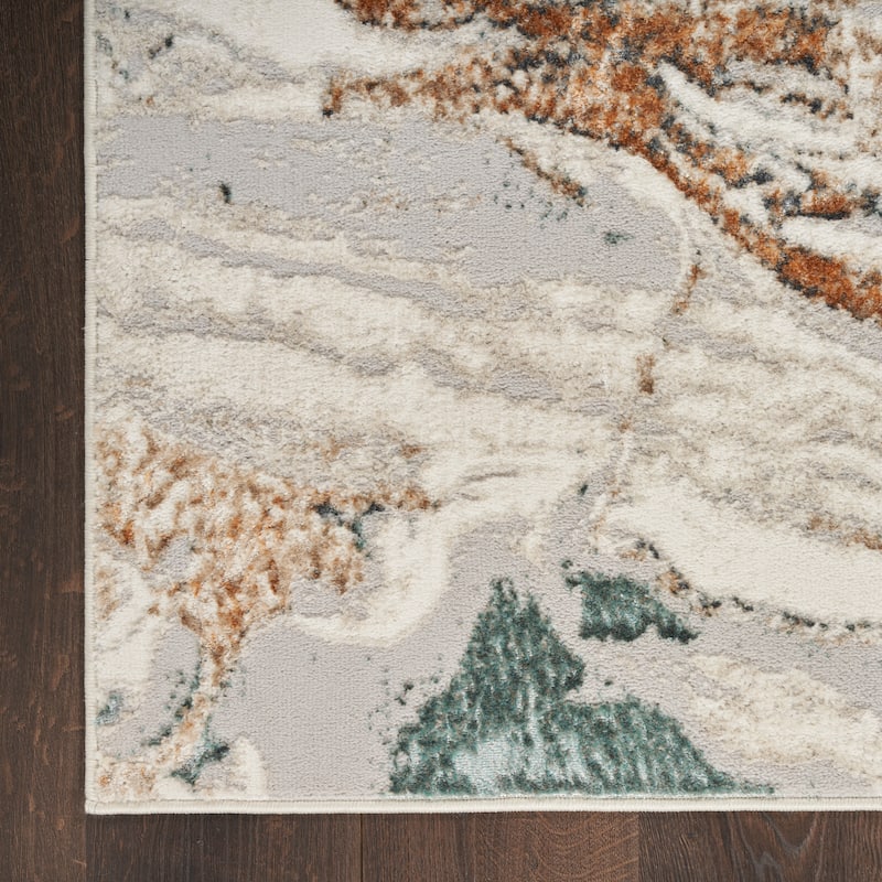 Nourison Illusion Indoor only Cream / Ivory Abstract Area Rug - 5' 3" x 7'