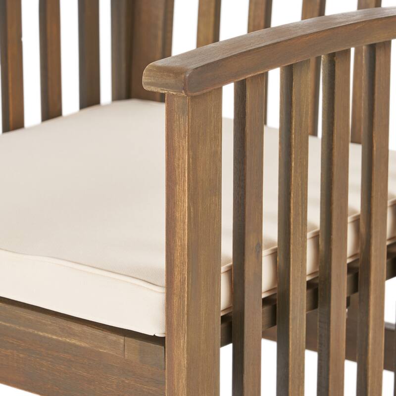 Roomfitters 2-Piece Acacia Wood Dining Chairs with Water-Resistant Cushions, Rustic Modern Outdoor Seating