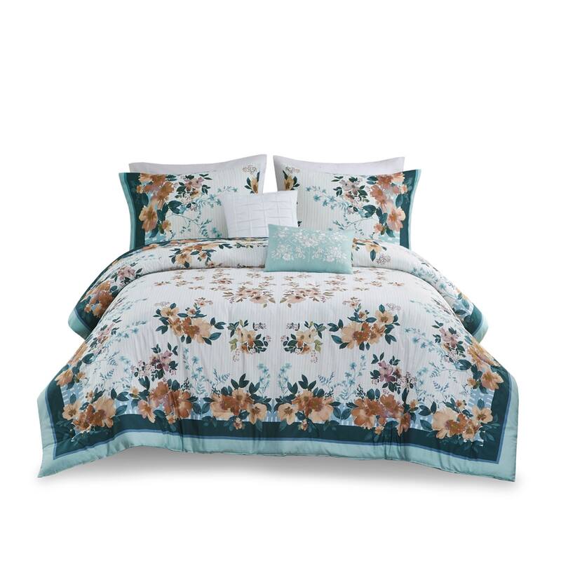 GDF Studio - Everly Cotton Floral Comforter Set with Throw Pillows