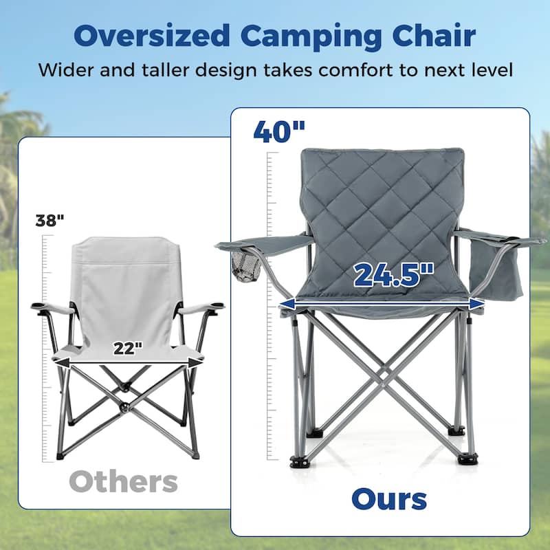 Gymax 2PCS Oversized Camping Chairs Heavy Duty Outdoor Folding Chair