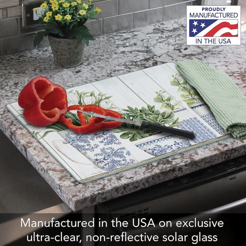 Blue & White Pottery 3mm Heat Tolerant Tempered Glass Cutting Board 15” x 12” Manufactured in the USA Dishwasher Safe