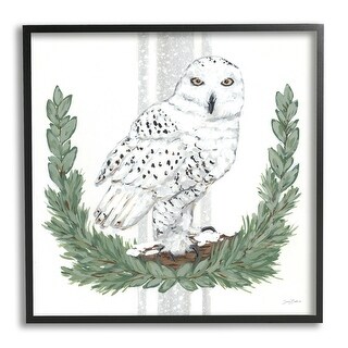 Stupell Charming Laurels Surrounding Wise Snowy Owl Illustration Framed ...