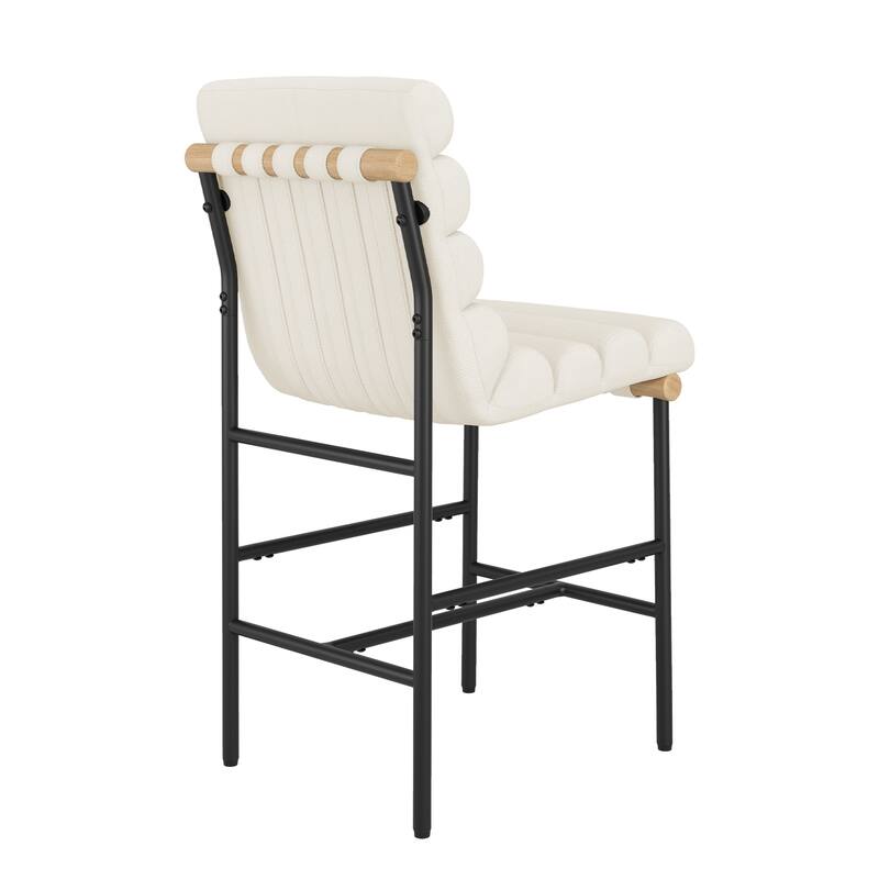 Set of 3 26.in Modern Upholstered Counter Height Bar Stool with Ribbed Backrest and Solid Wood & Metal Frame