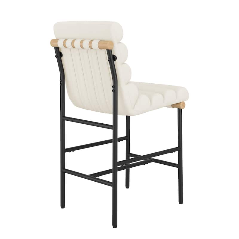 Set of 4 26.in Modern Upholstered Counter Height Bar Stool with Ribbed Backrest and Solid Wood & Metal Frame