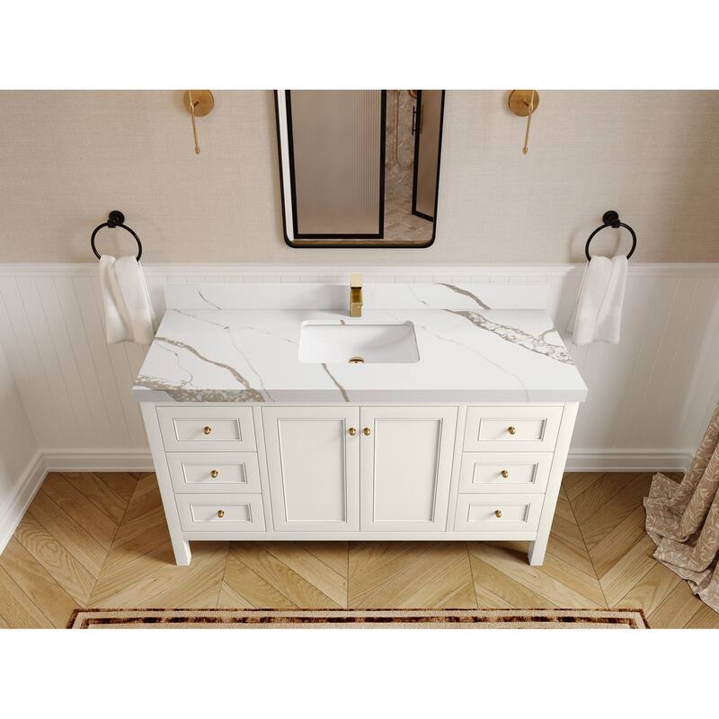 Willow Collections 60 in. W x 22 in. D Nashville Single Sink Bathroom Vanity with Countertop - 2”Calacatta Gold - Ivory