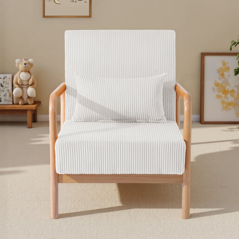 25" W Mid Century Upholstered Wood Accent Chair with Pillow