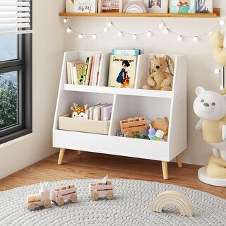 White Kids' Bookshelf Toy Organizer with Storage Bins