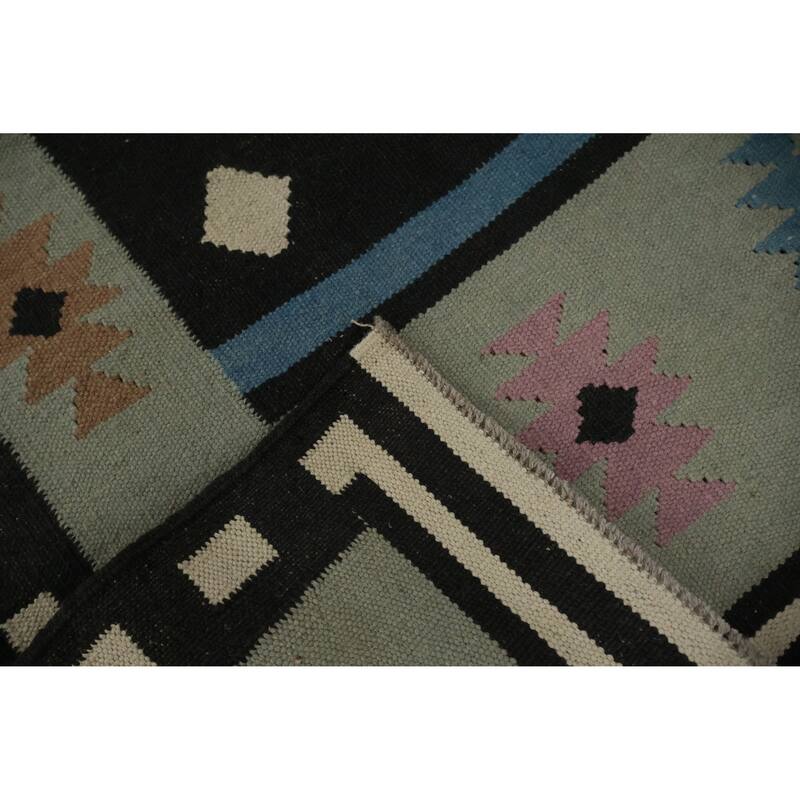 Hand Woven Oriental 100% Wool Carpet Southwestern Tribal Multi-Colored Kilim Area Rug - 11' 5'' X 5' 3''