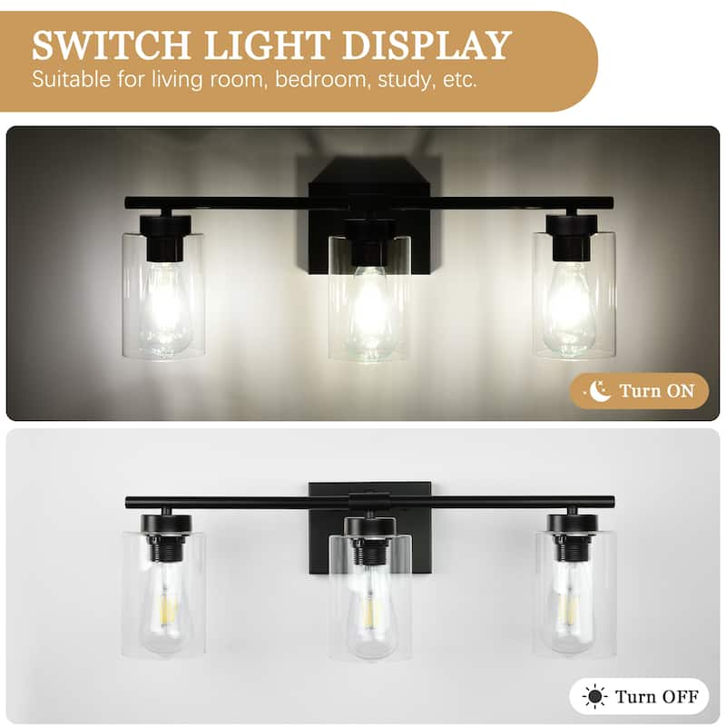 22.83 in. 3-Light Modern Wall Sconce Bathroom Vanity Light with Glass Shade