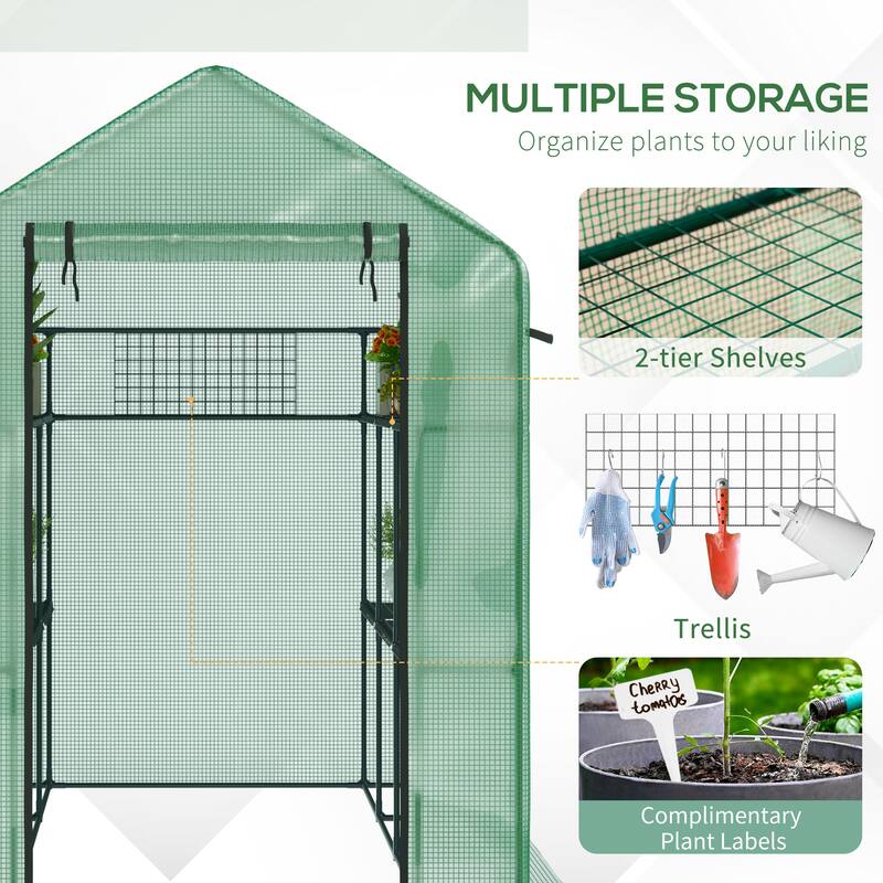 7' x 5' x 6' Walk-in Greenhouse with Mesh Door and Windows, 18 Shelf Hot House with Trellis, Plant Labels, UV protective