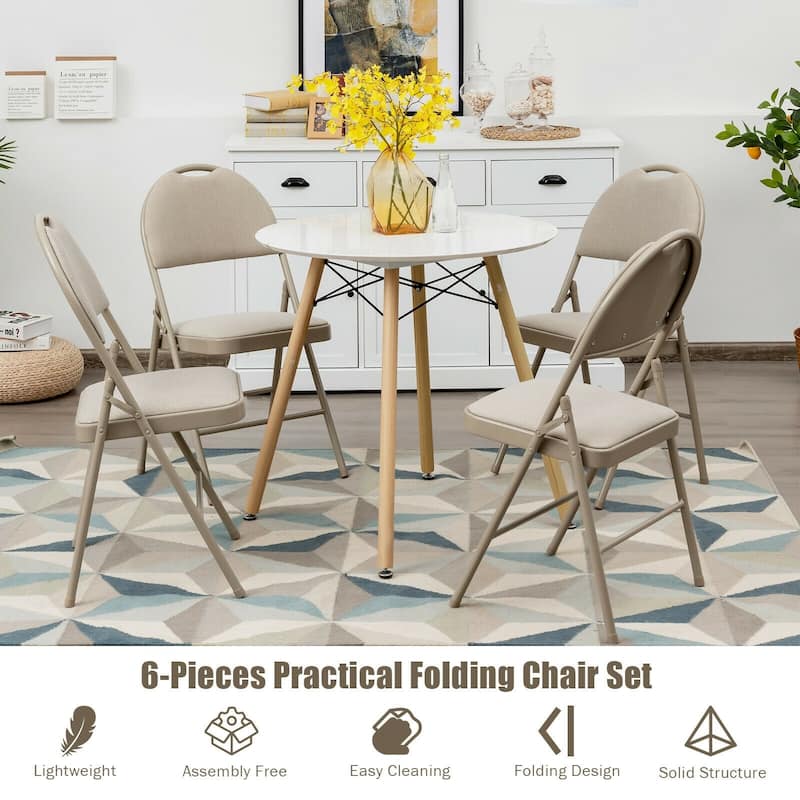 6 Pack Folding Chairs Portable Padded Office Kitchen Dining Chairs-Beige - 18.5" x 20" x 35" (L x W x H)