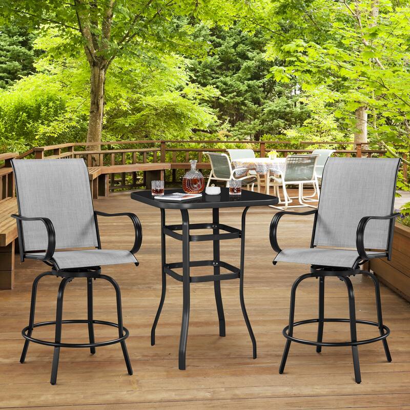 Yaheetech 2 Piece Outdoor Swivel Bar Stools Breathable Texteline Patio Bistro Chair