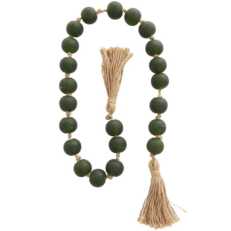 Glass Handmade Round Frosted Beaded Garland with Tassel with Knotted Brown Jute