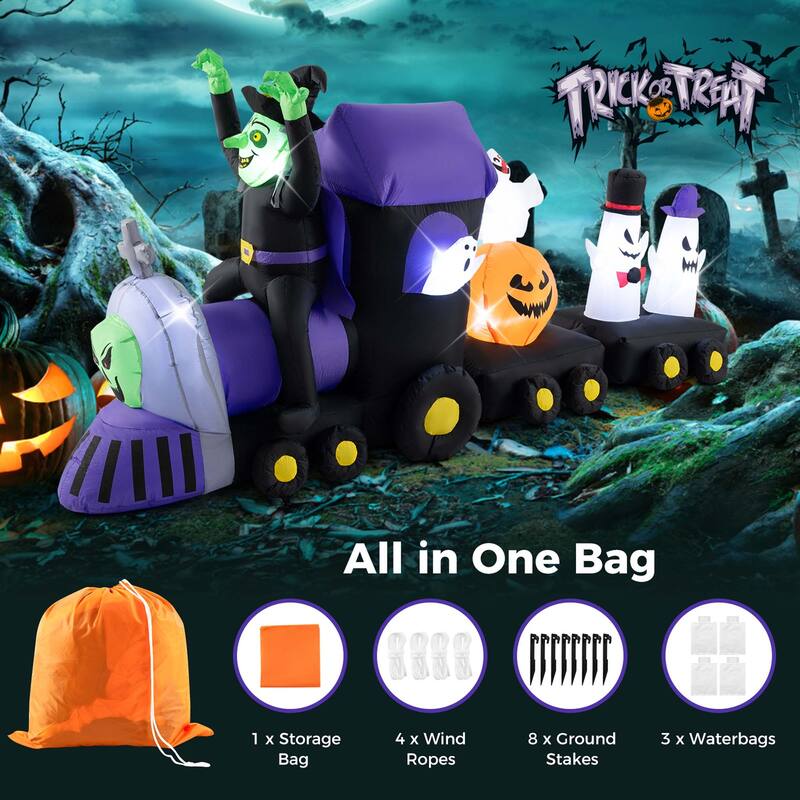 Costway 8.2 ft Long Halloween Inflatable Train LED Lighted Train w/ - See Details