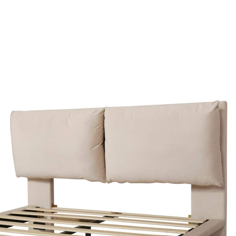 Queen Size Upholstered Platform Bed with Sensor Light and 2 Large Backrests, Stylish Platform Bed with 2 sets of USB Port