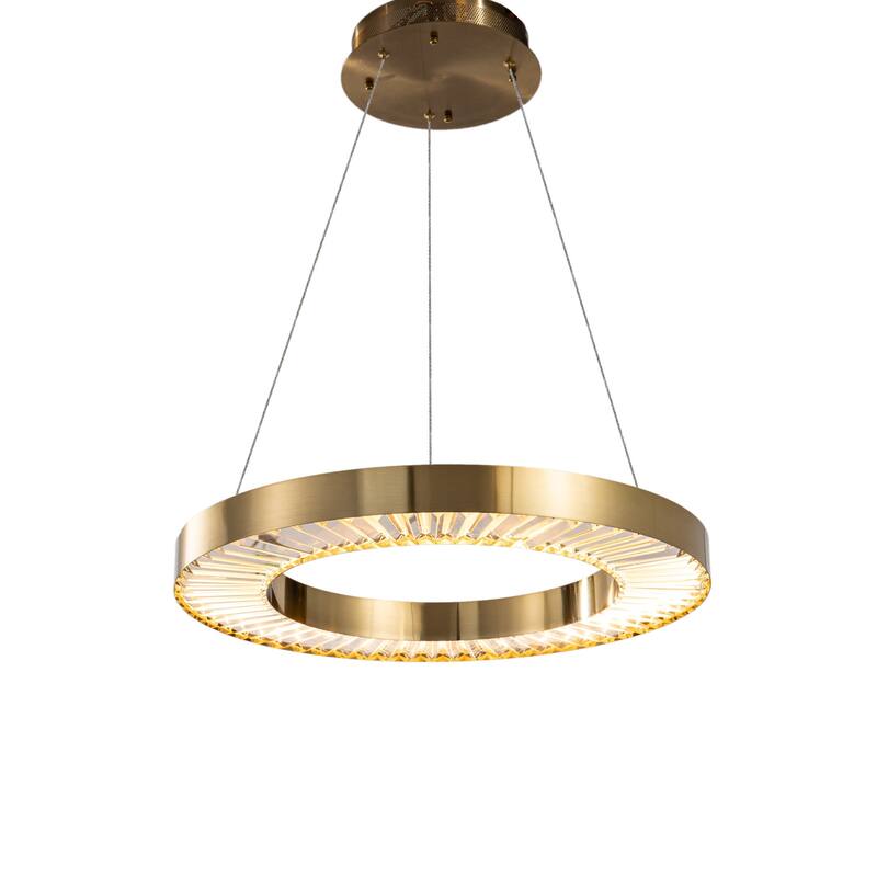 Gold Chandelier with Crystals - Modern Adjustable Cord Light Fixture - Elegant Metal Frame Design - 72
