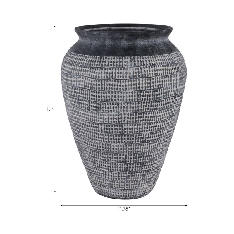 Ceramic Vase Textured Wide-Opening for Modern Decor - 16" Black