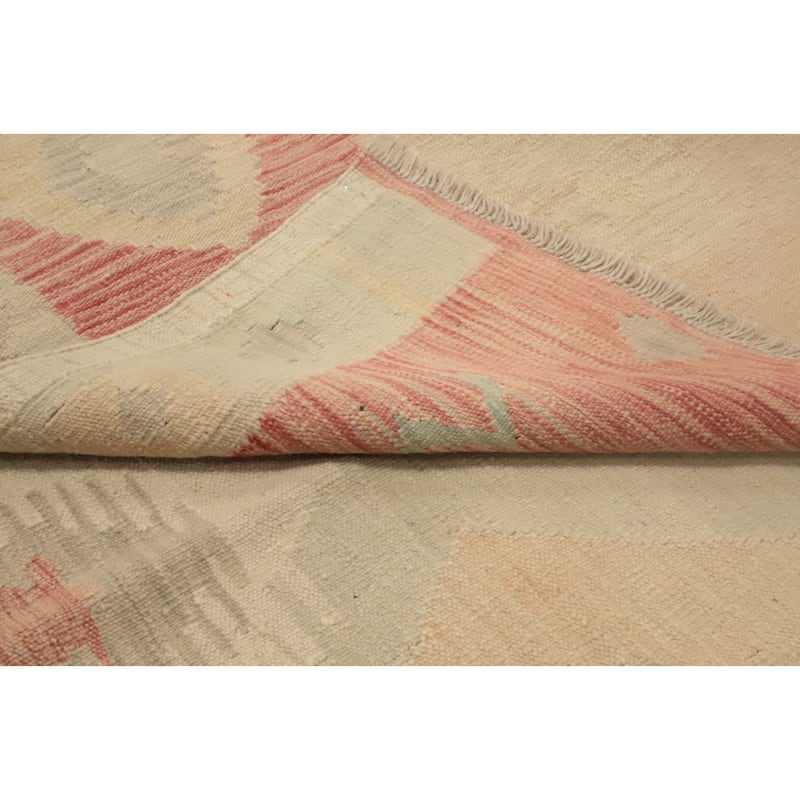 Hand Woven Oriental 100% Wool Carpet Southwestern Tribal Beige & Ivories Kilim Area Rug - 8' 11'' X 5' 8''