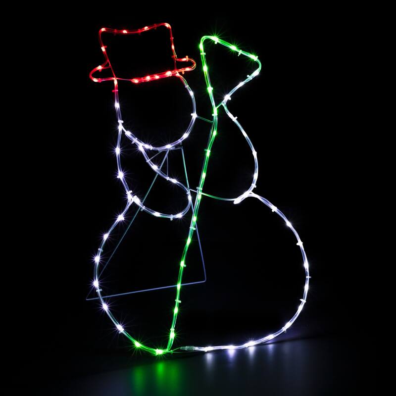 28" Lighted Standing Snowman Silhouette Outdoor Christmas Decoration - White