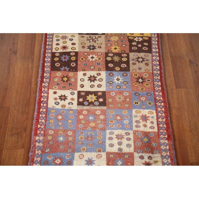 Geometric Yalameh Persian Vintage Area Rug Hand-knotted Wool Carpet - 1'11"x 3'0"