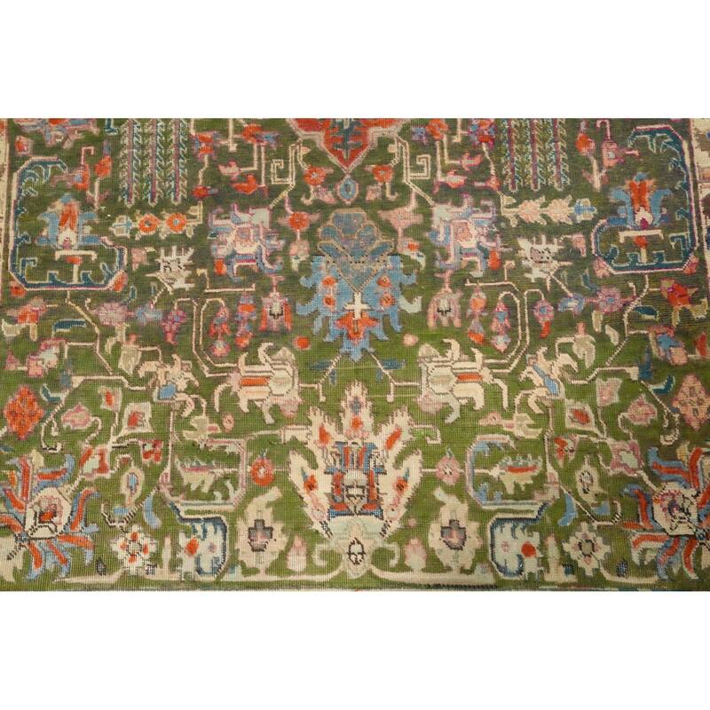 Hand Knotted Oriental 100% Wool Carpet Traditional Medallion Green Tabriz Area Rug - 8' 7'' X 4' 8''