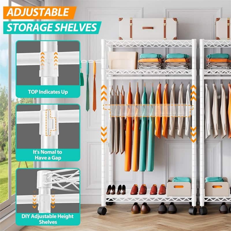 Rolling Garment Rack with 3 Shelves