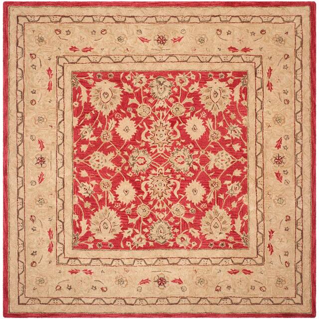 SAFAVIEH Anatolia Angeline Traditional Oriental Hand-spun Wool Rug - 8' x 8' Square - Red/Ivory