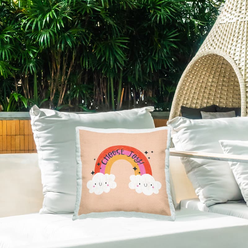 Stupell Choose Joy Happy Rainbow Printed Outdoor Throw Pillow Design by Sarah Hickman