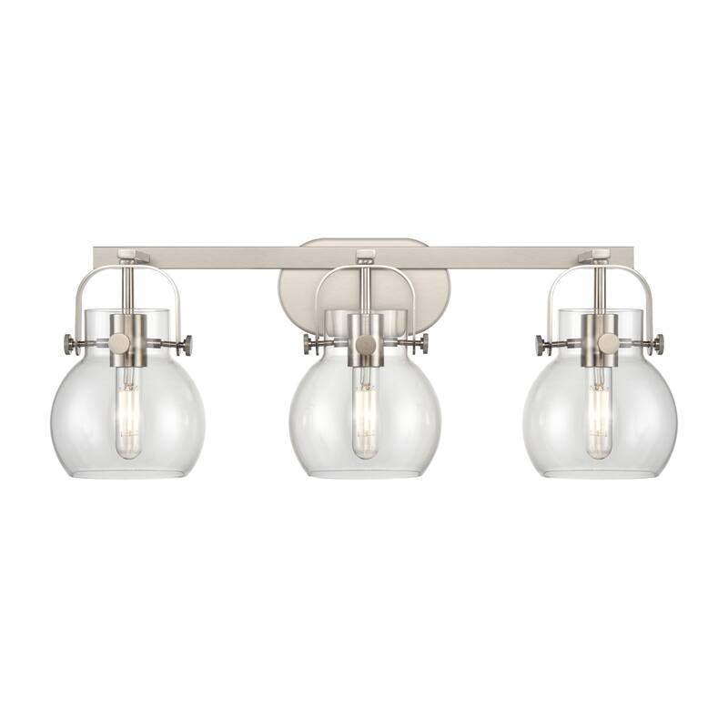 Innovations Lighting 423-3W-10-27 Pilaster II Sphere Vanity Pilaster - Satin Nickel / Clear
