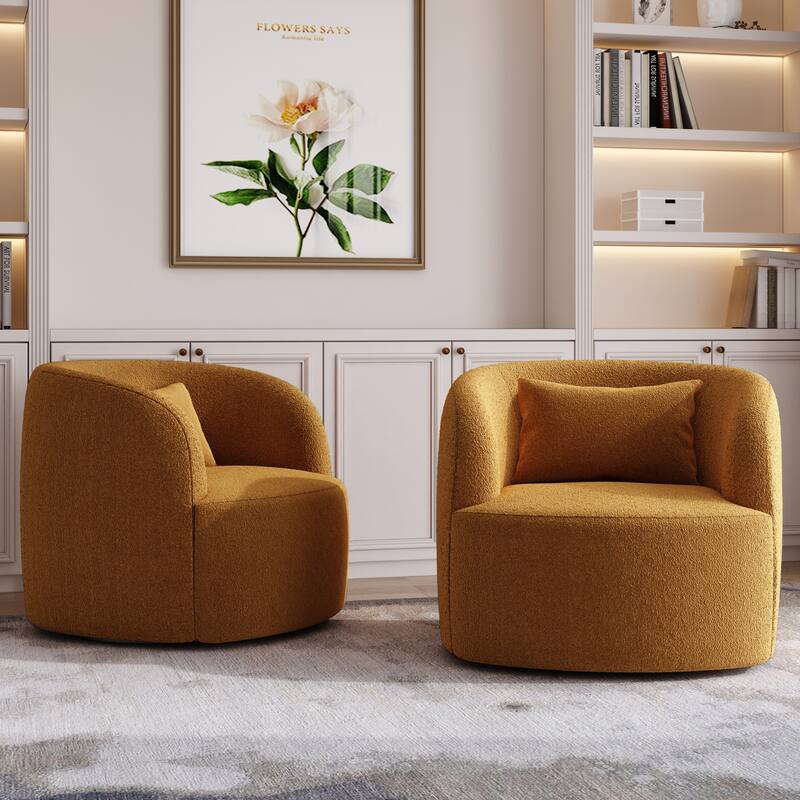 2Set Modern 360-degree Rotation Teddy Barrel Chairs