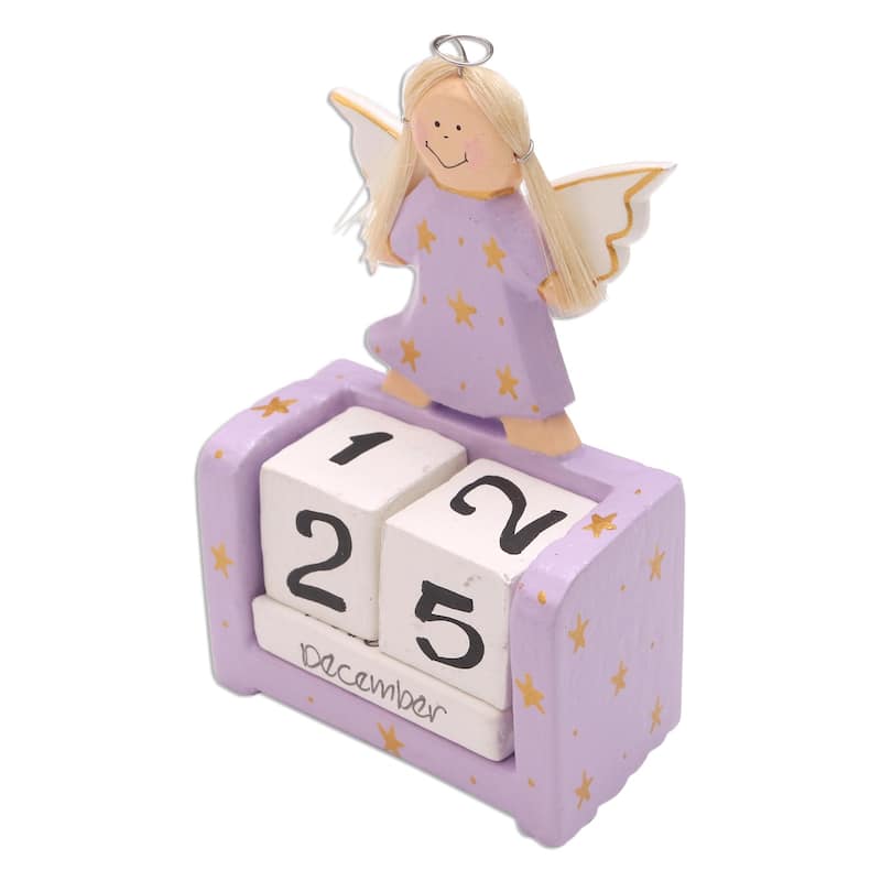 Novica Handmade Angel Time In Lilac Wood Perpetual Calendar