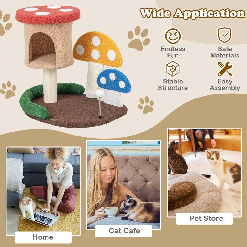 Costway 23.5 Inch Tall Mushroom Cat Activity Center with Scratching - See Details