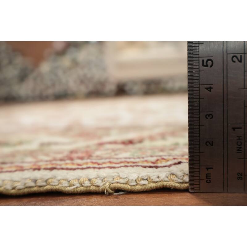 Hand Knotted Oriental 100% Silk Carpet Traditional Floral Beige & Ivories Kashmir Area Rug - 6' 0'' X 4' 0''