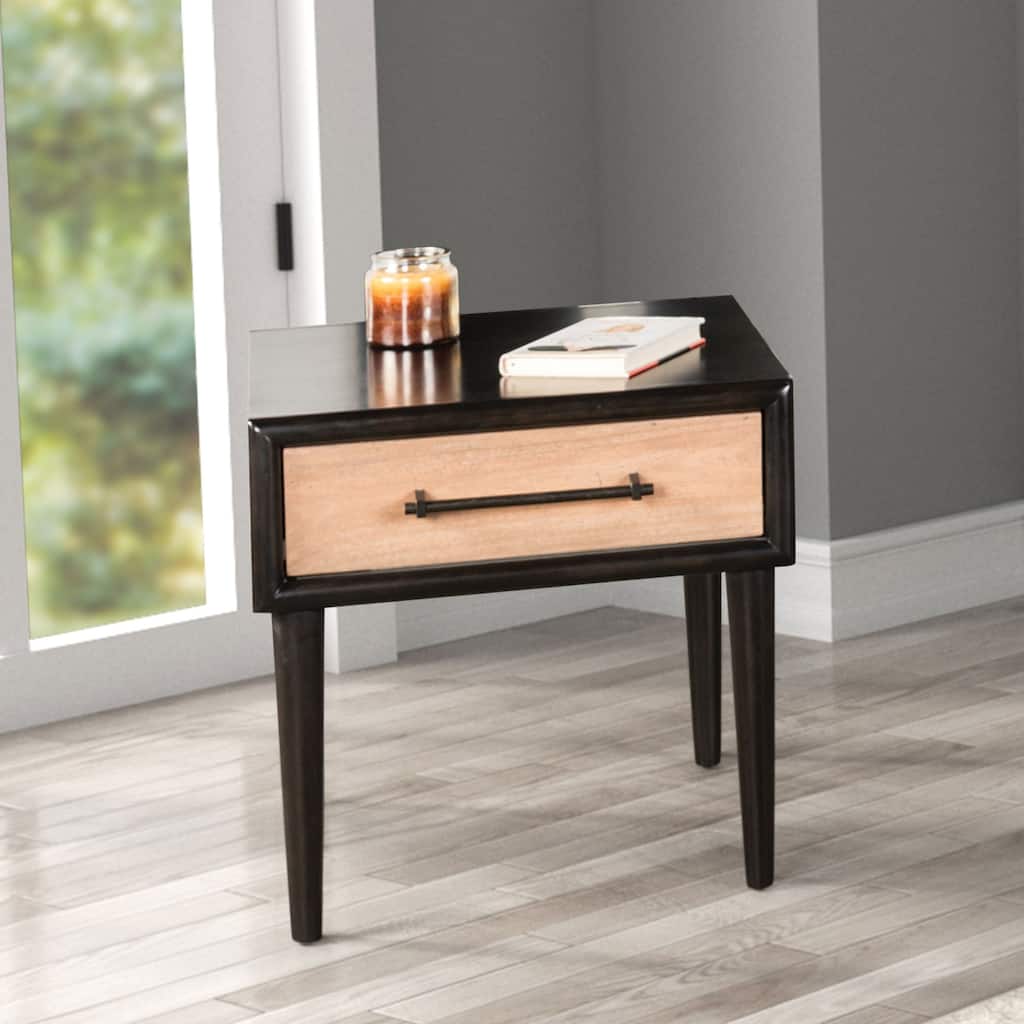 Furniture of America Marlowe Modern Farmhouse Black Natural Solid Wood End Table